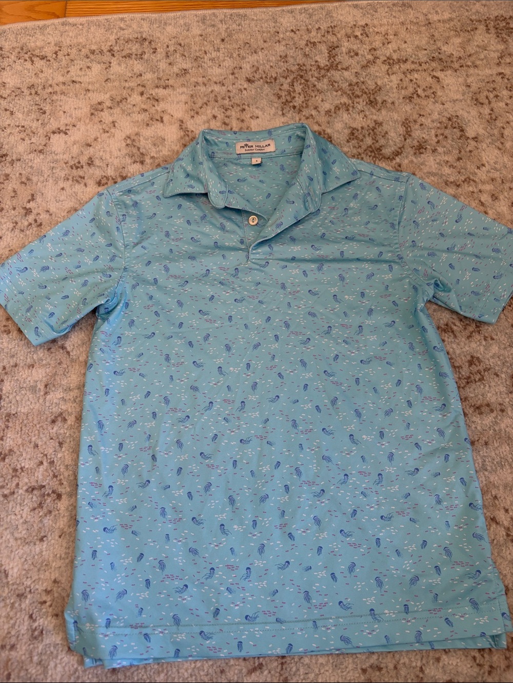 Peter Millar kid’s Aqua Printed Polo NWOT